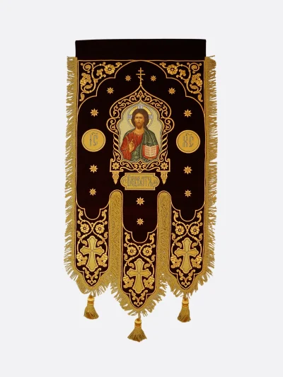Bannières liturgiques « Laure » — velours rouge, fil doré (paire)