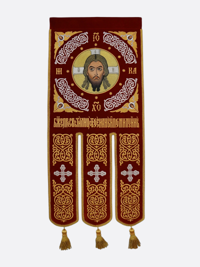 Bannières liturgiques « Saint-Nicolas » — velours rouge, fil doré (paire)