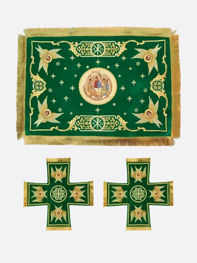 Voiles de calice « Athos » — Sainte Trinité — velours vert, fil doré
