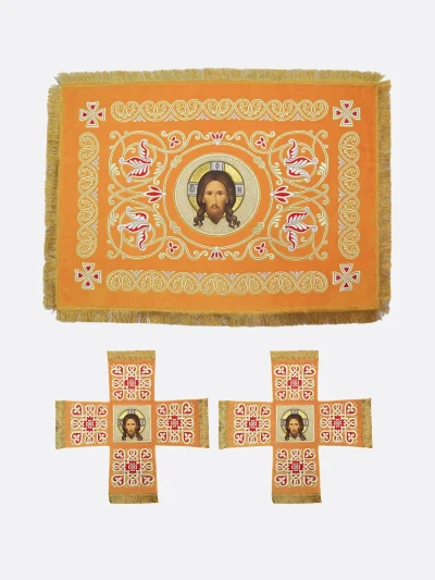 Voiles de calice « Novgorod » — Saint Mandylion — velours jaune, fil doré